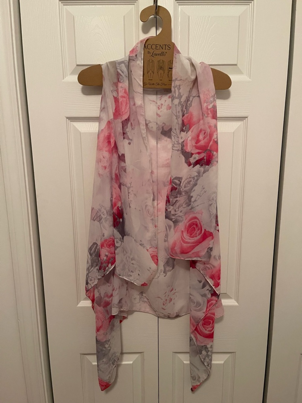 Accents by Lavello Convertible Chiffon Vest - Pink Floral Rose Pattern - OS